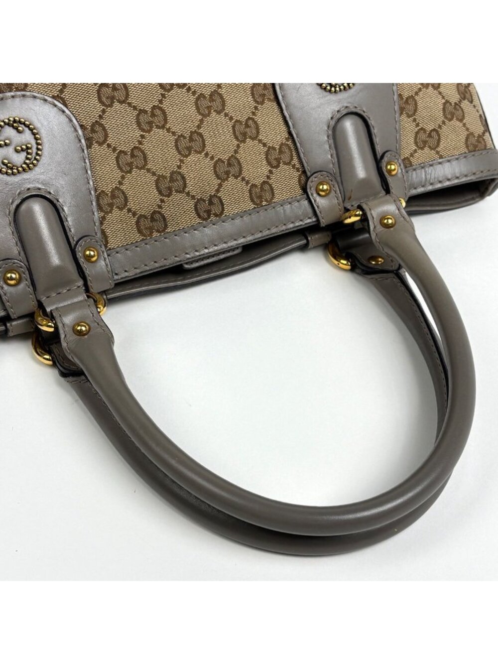 Gucci GG Pattern Tote Interlocking Studs Canvas Beige Gray - Picture 9 of 13